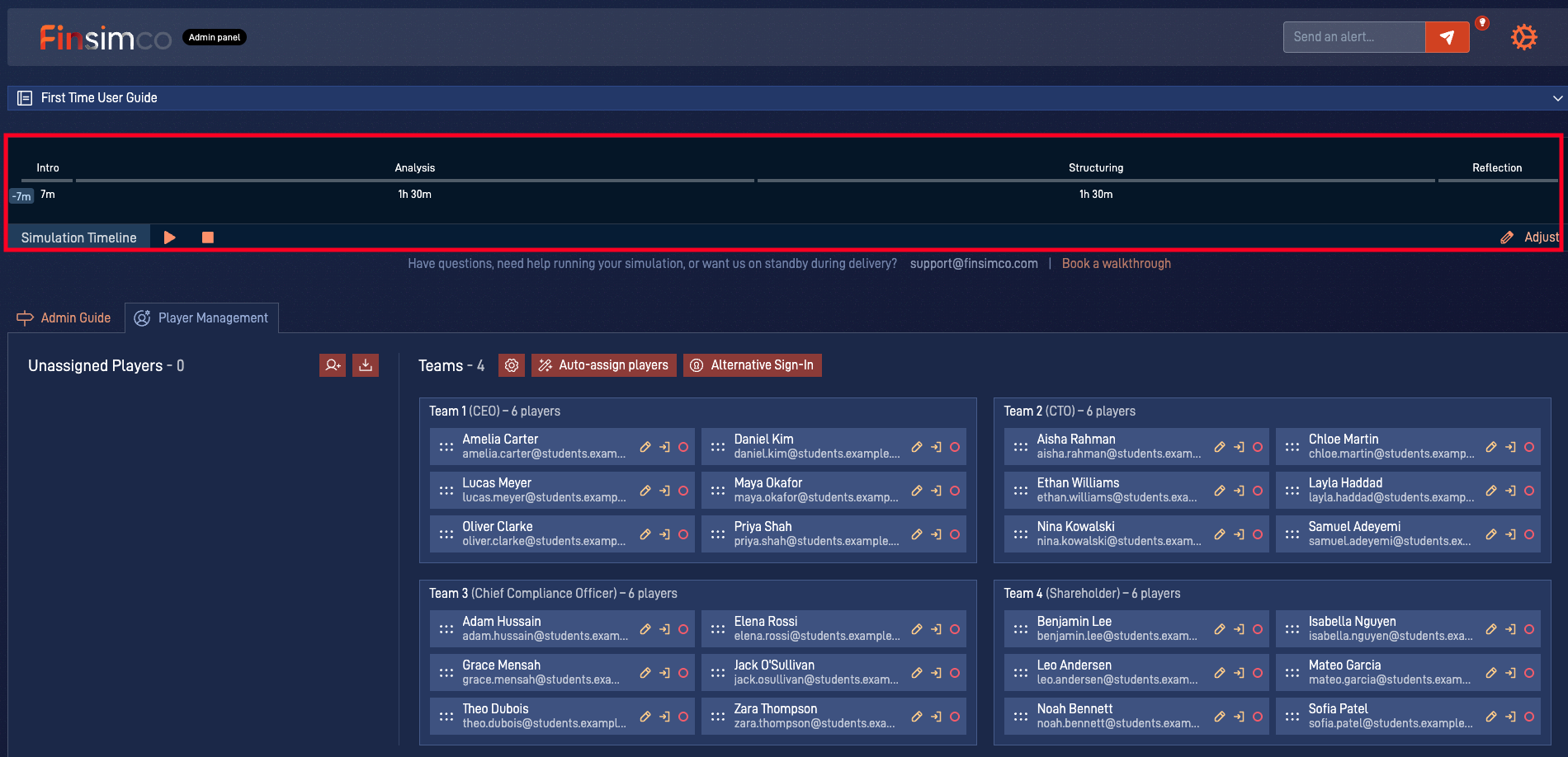 Corporate Governance simulation showing how to control the simulation timeline
