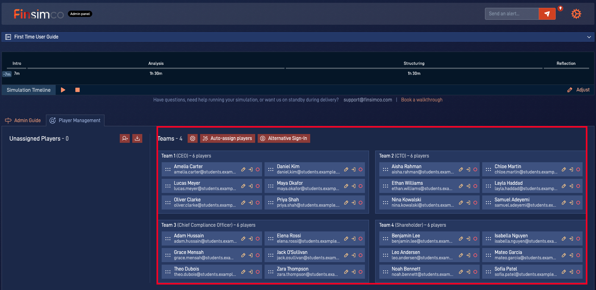 Corporate Governance admin panel showing how to create stakeholder teams