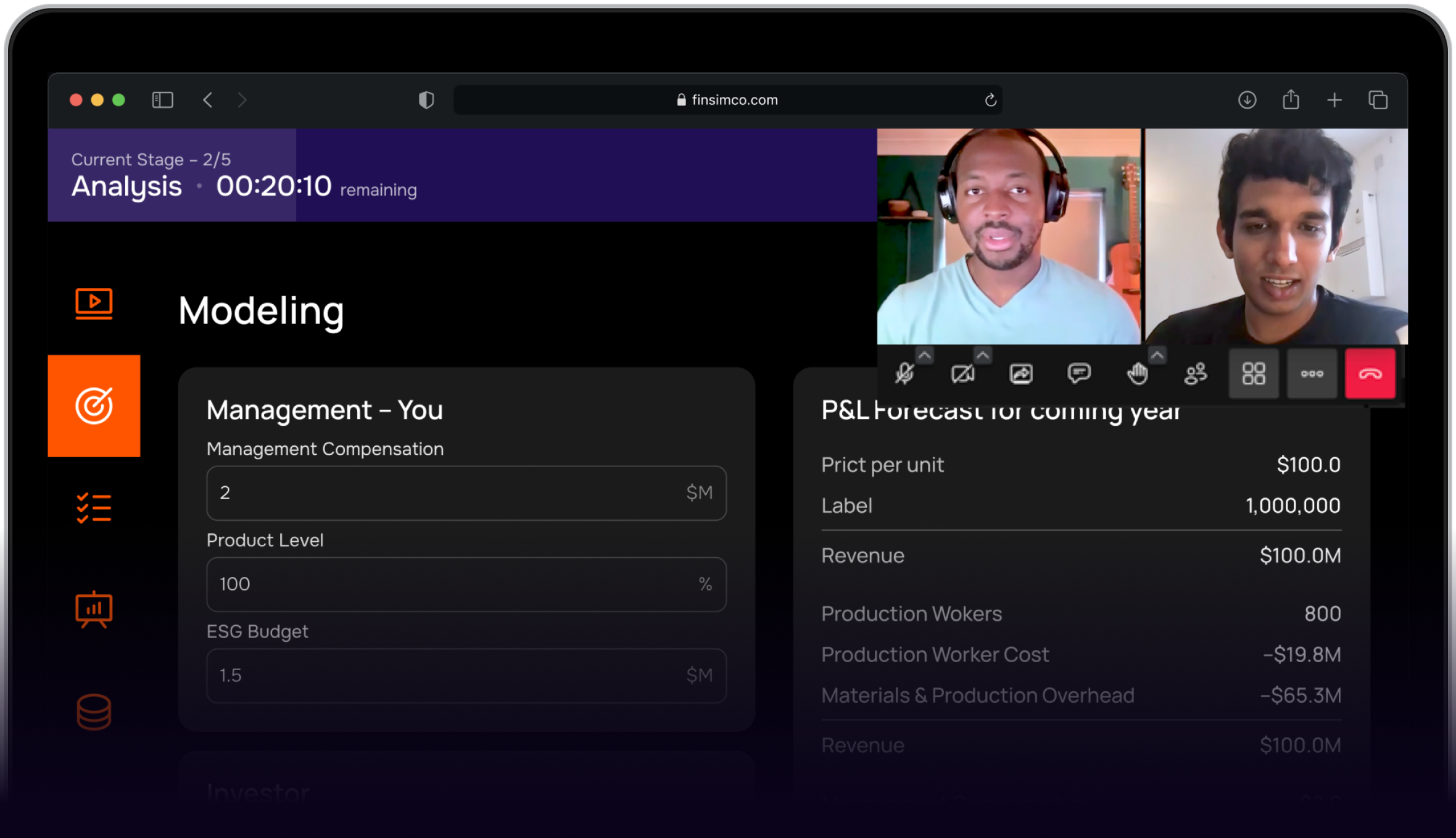Finance Modeling Dashboard in Video Conference