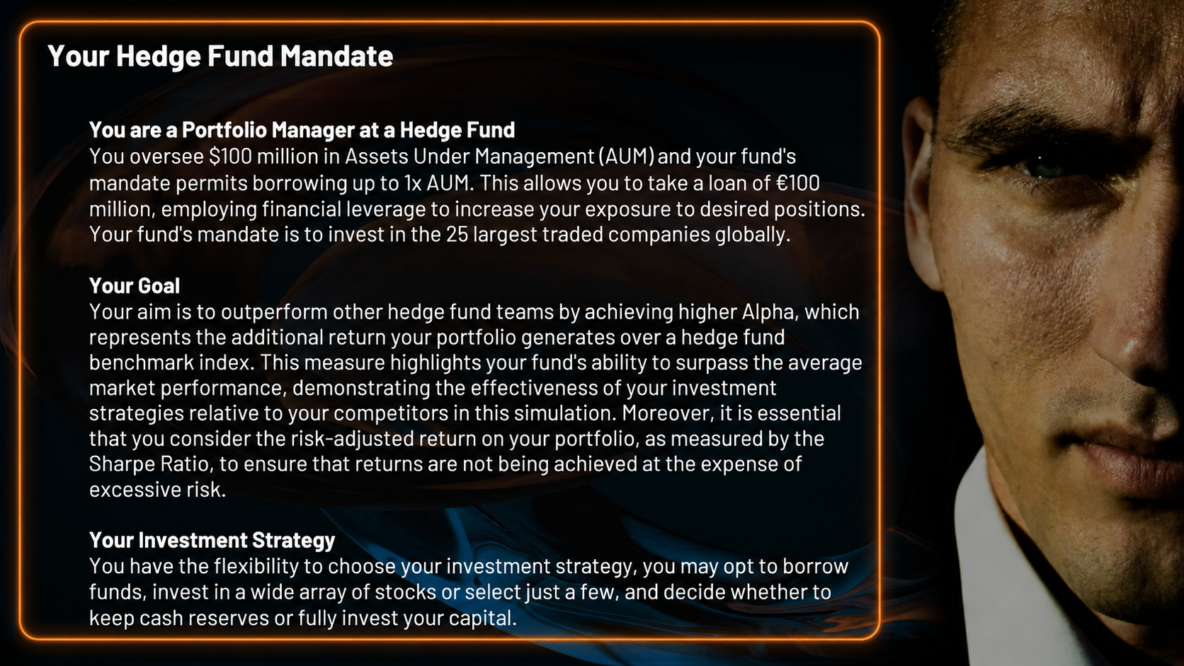 client mandate used in the Portfolio Management simulation