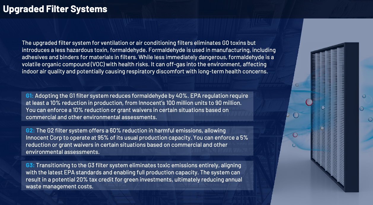 Image showing how to compare the filter alternatives used in the ESG simulation