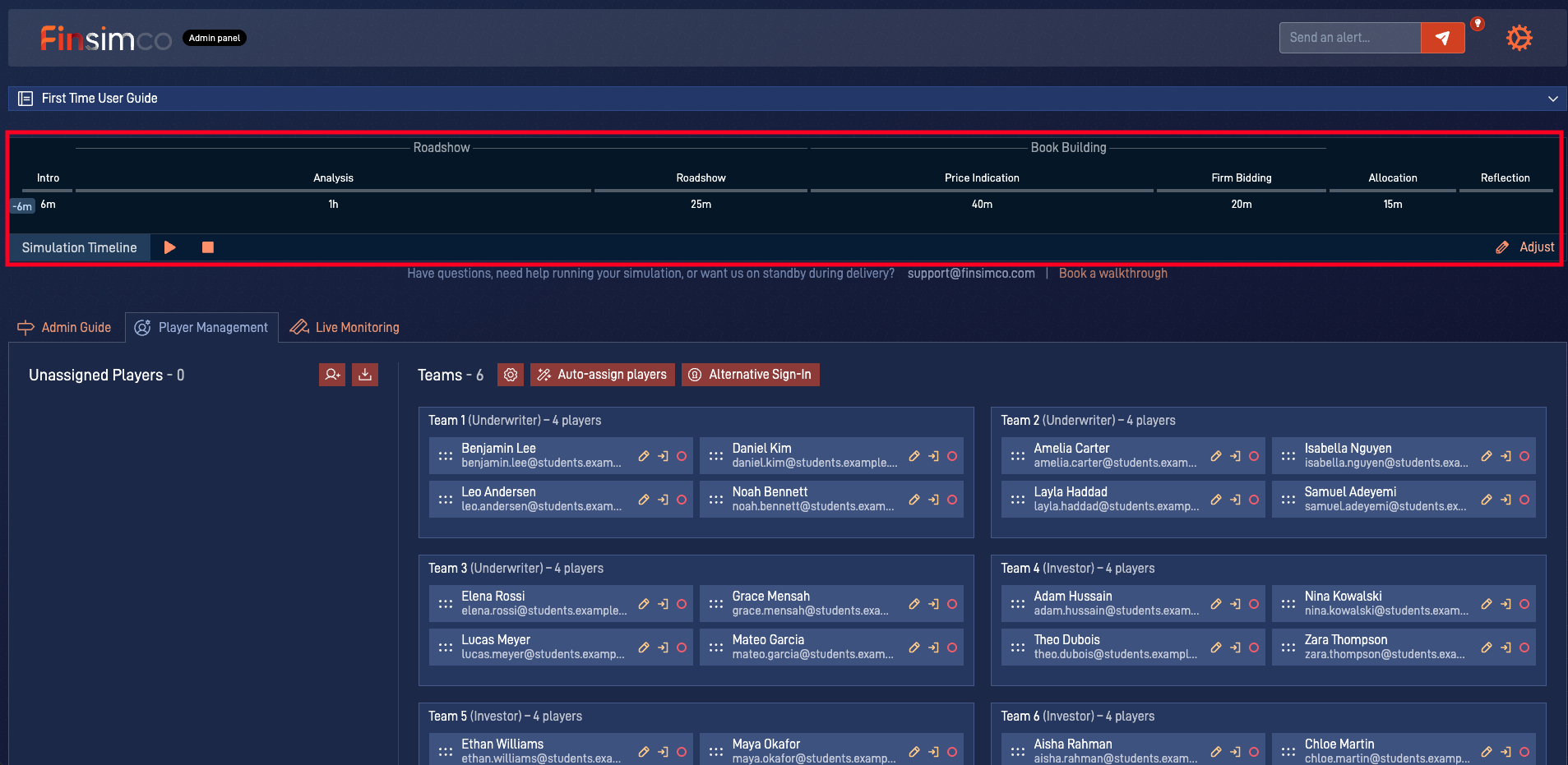 IPO simulation showing how to control the simulation timeline