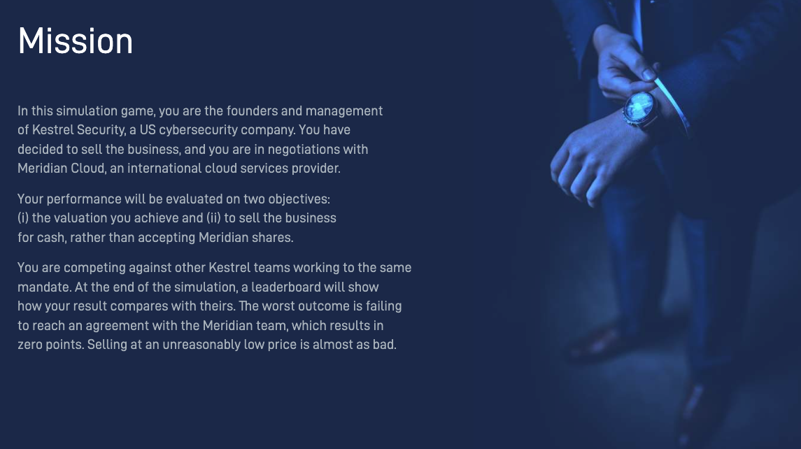 M&A simulation showing the role and mission