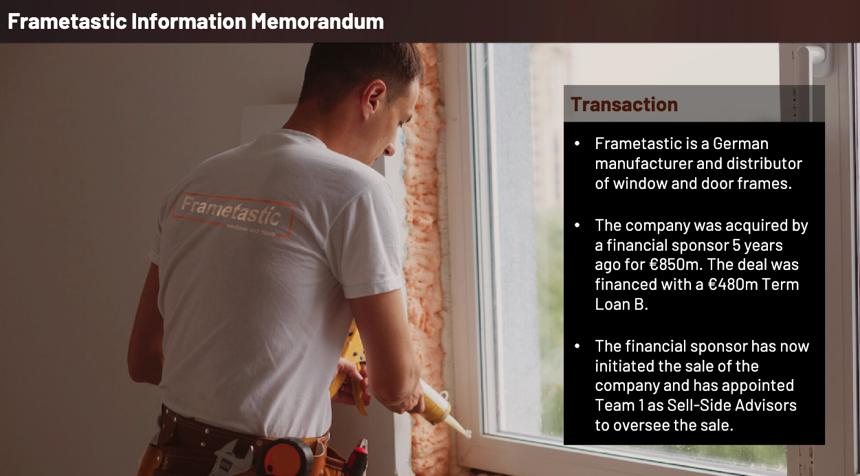 information memorandum used in the LBO simulation