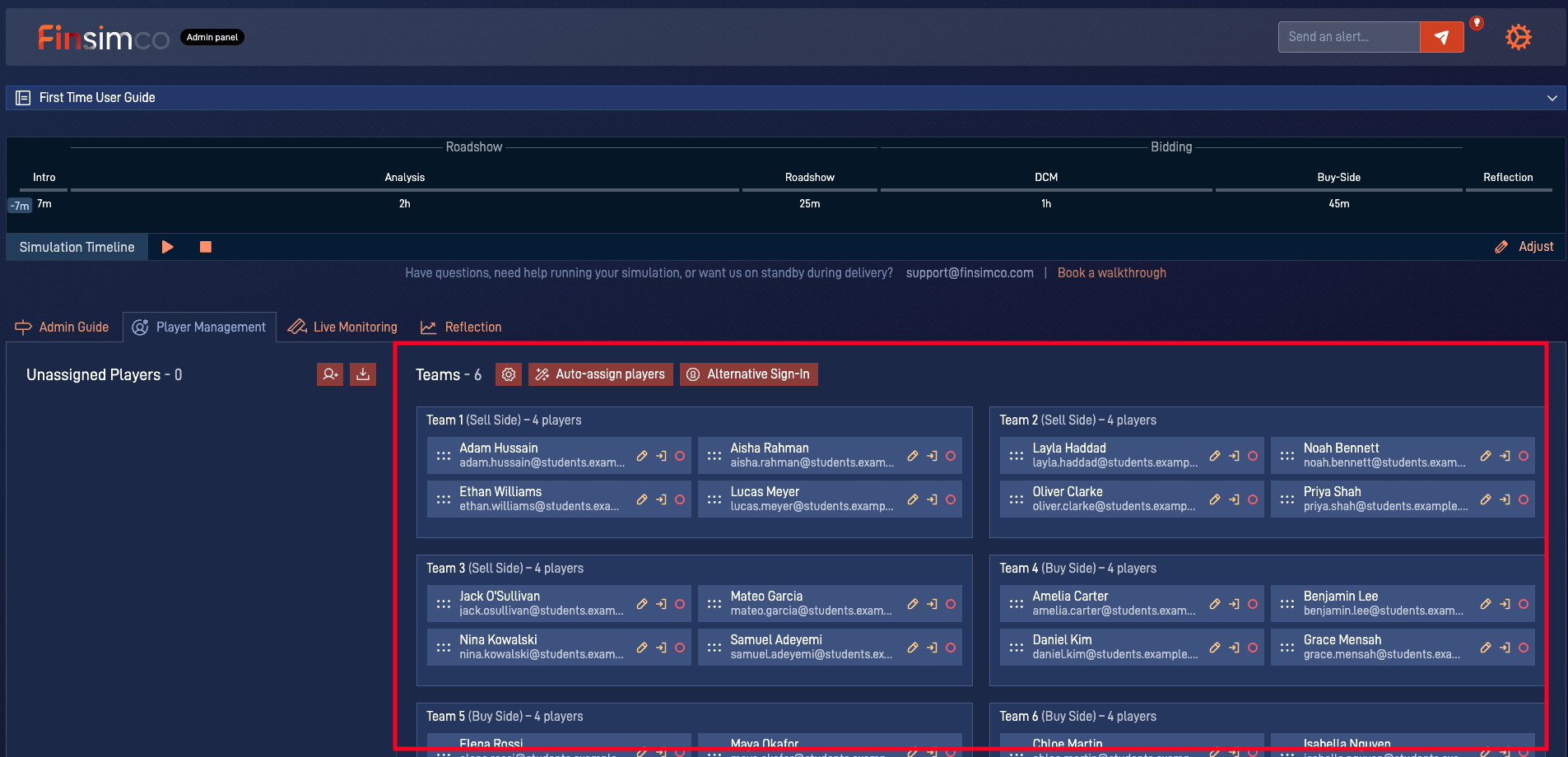 LBO admin panel showing how to set up participants, teams and roles