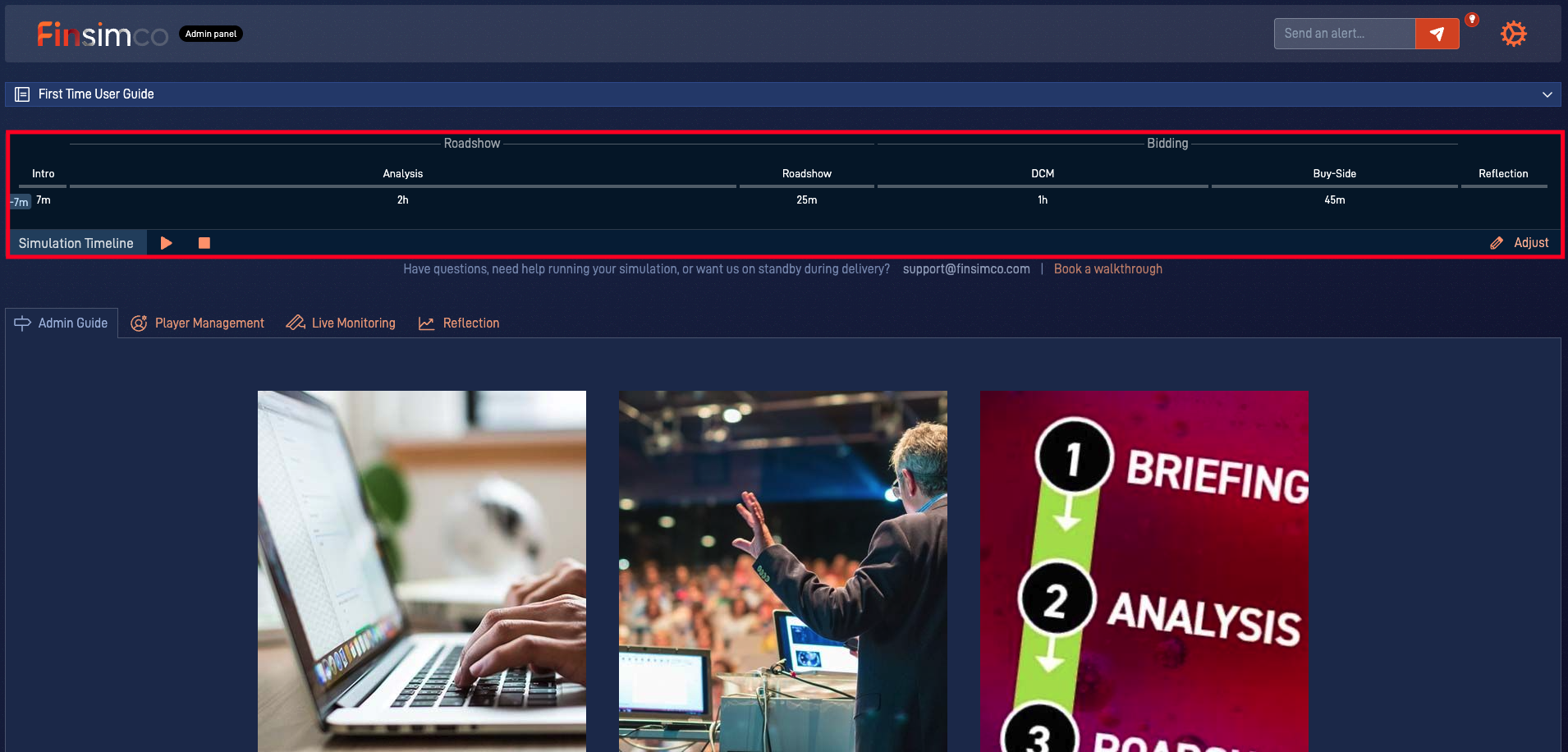 LBO simulation showing control the simulation timeline