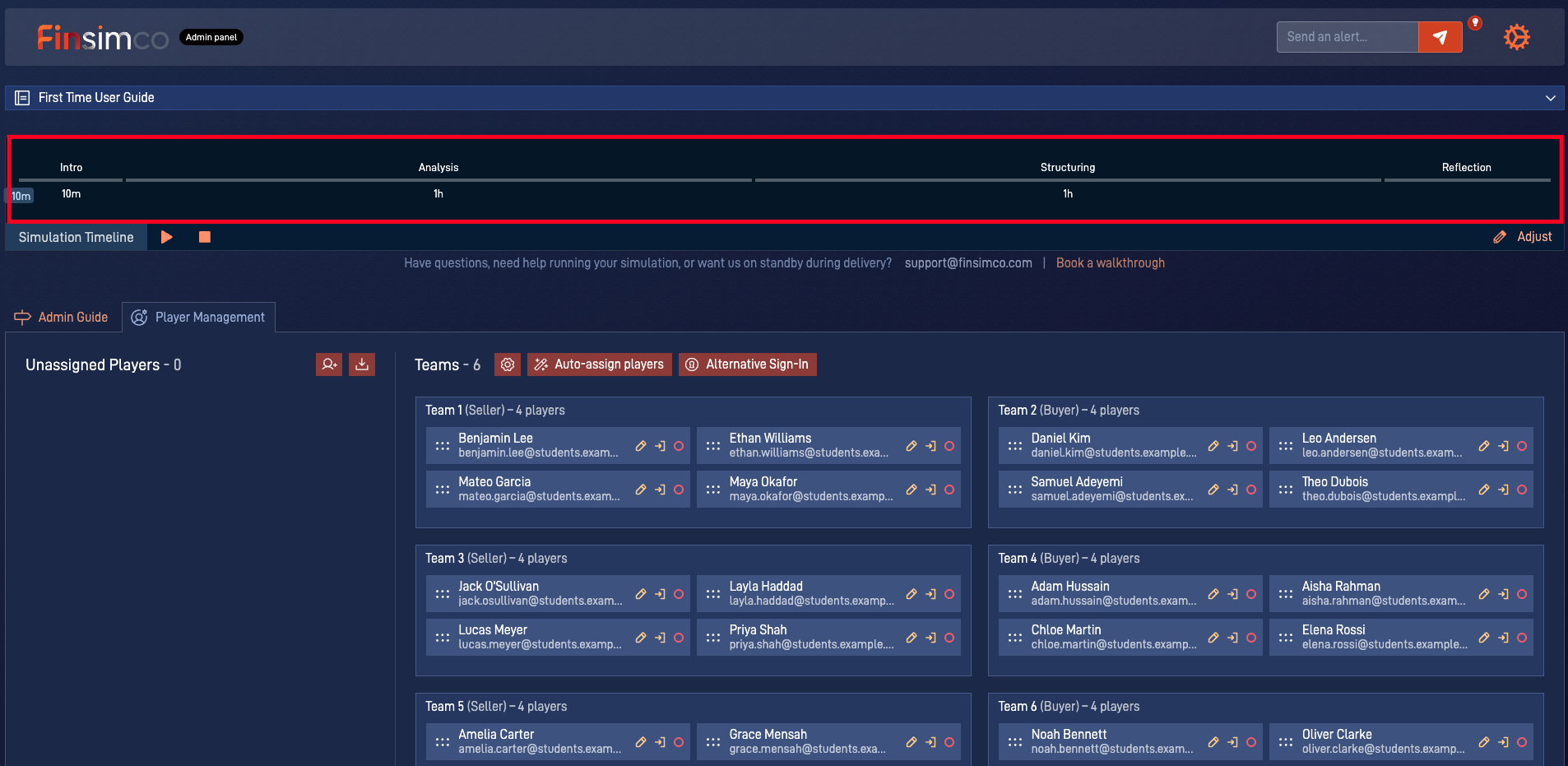 M&A simulation showing how to control the simulation timeline
