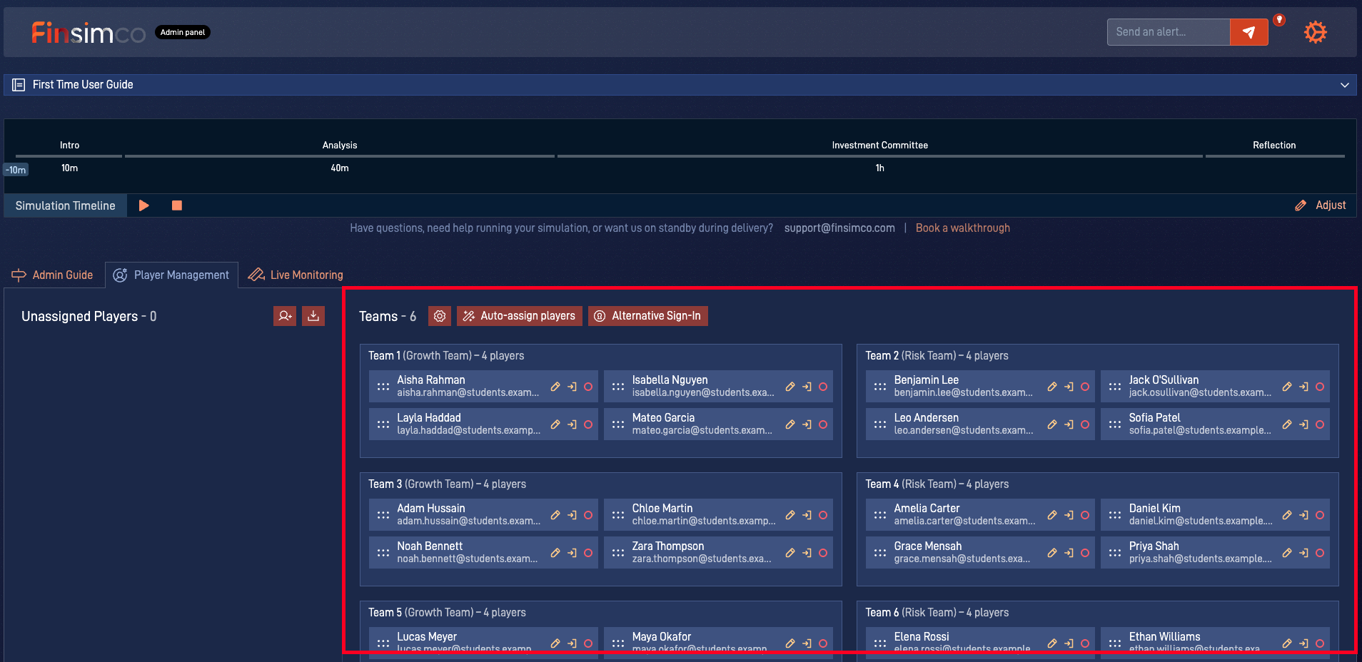 PESTLE Analysis admin panel showing how to set up teams and roles