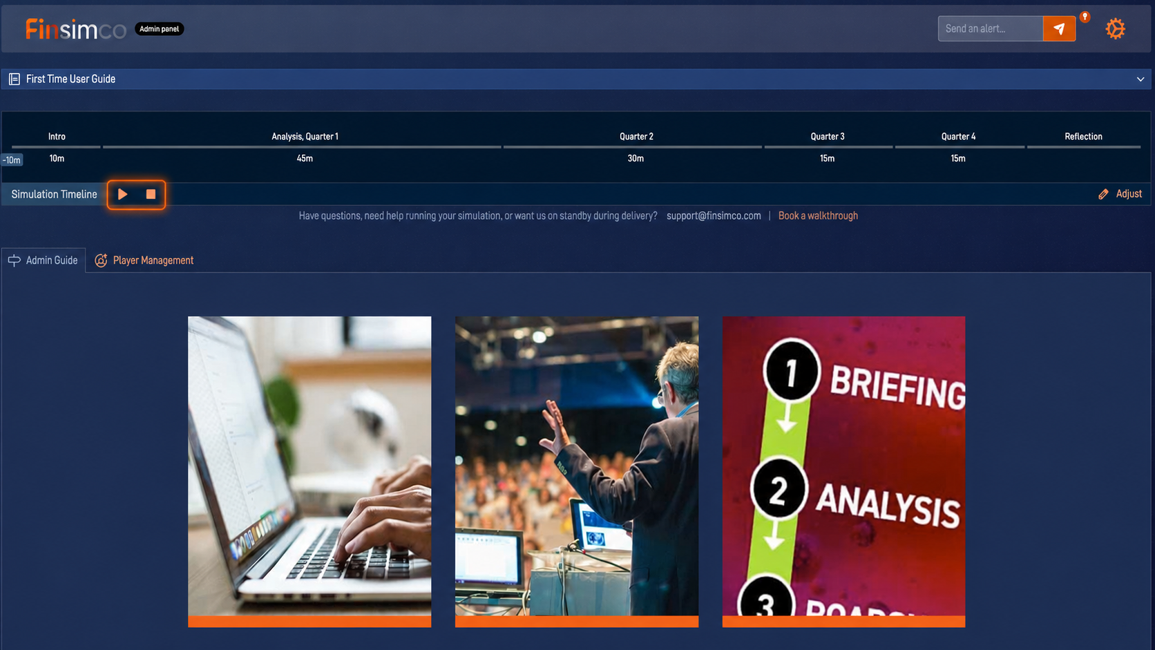 Portfolio Management simulation showing the play and pause feature