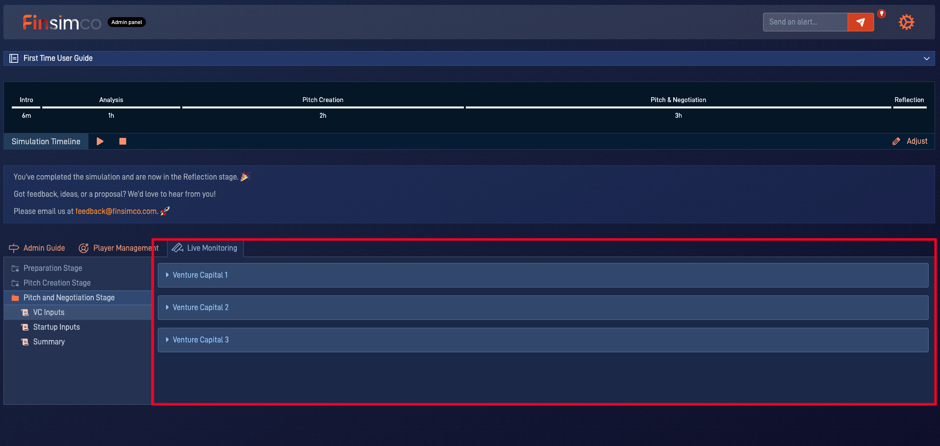 Startup Creation simulation showing the team decisions