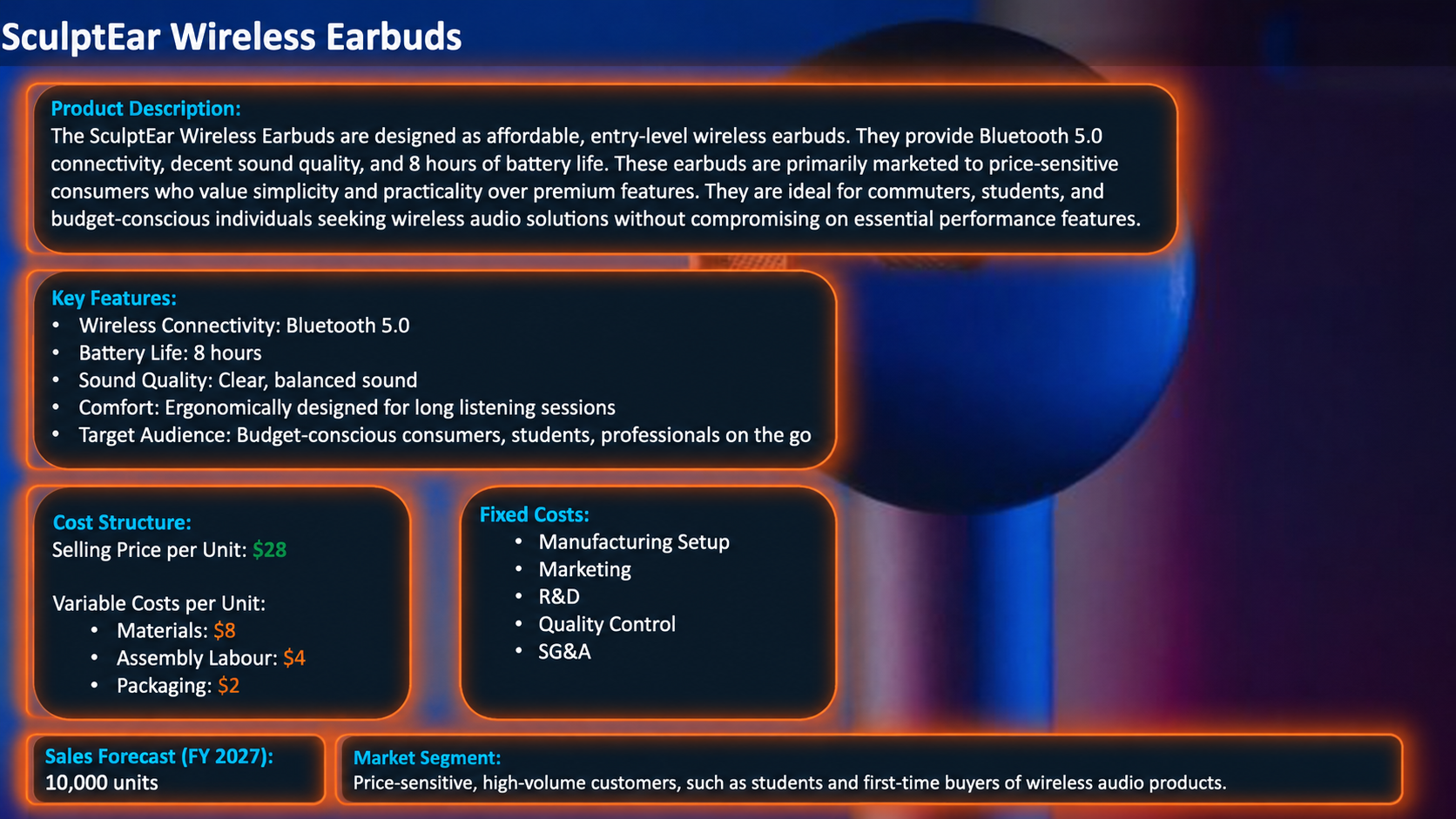product, market and cost information used in the Managerial Accounting simulation
