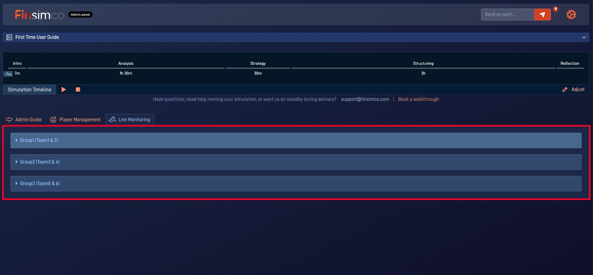 Startup Funding simulation showing how to monitor student decisions