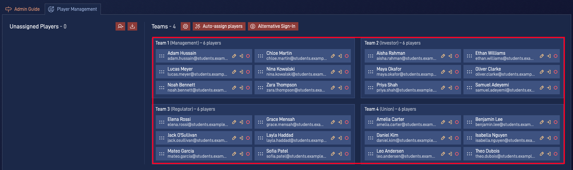 ESG admin panel showing how to organise the stakeholder teams