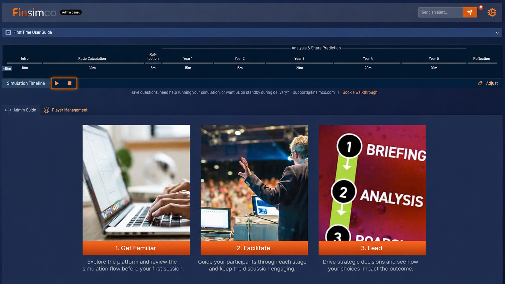 Financial Statement Analysis simulation showing the play and pause feature
