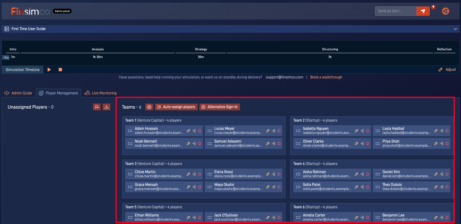 Startup Funding admin panel showing how to create Startup and VC teams