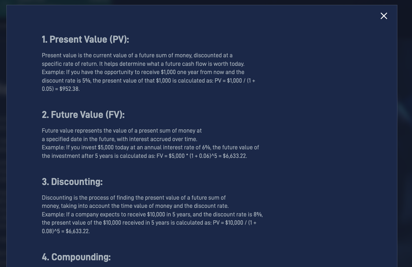 review the TVM concept library used in the Time Value of Money simulation